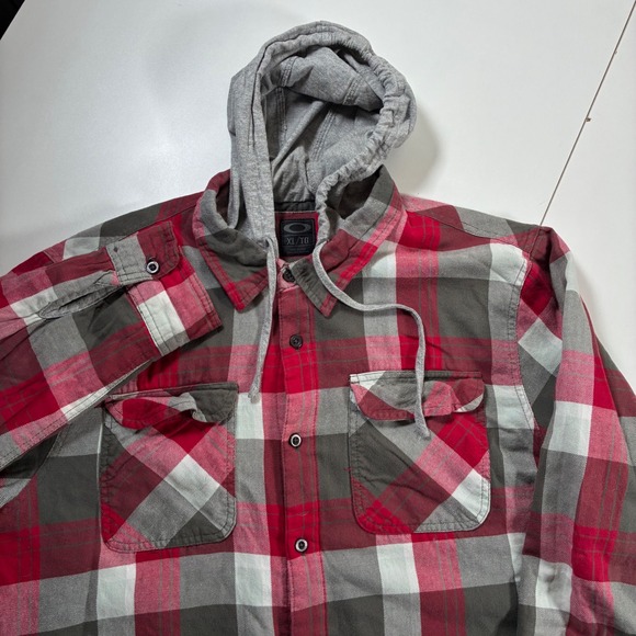 Oakley Other - Vintage Oakley Flannel Shirt Jacket XL Red Plaid Hood Quilted Lined Shacket Y2K